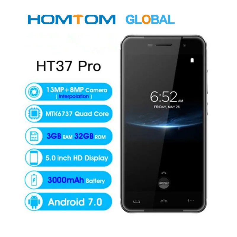 Смартфон HT37 Pro HOMTOM 4G двойной динамик MTK6737 HD экран 5 0 дюйма Android 7 3 ГБ + 32 13 МП 3000 мАч