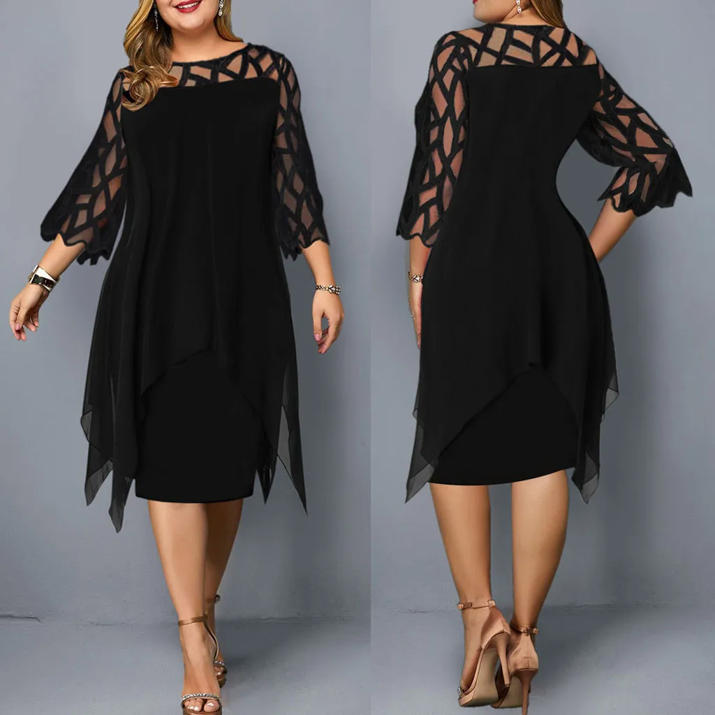 Женское шифоновое платье в сетку с разрезами | Женская одежда