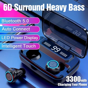 

TWS Wireless Earbuds Bluetooth Earphones With Microphone 6D HIFI Gaming Headset With 3300mAh Charging Case For Mobile Phone