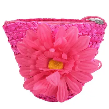 

Mini Sunflower Tote Handbag Clutch Purse Single Shoulder Beach Straw grass Bag(rose Red)