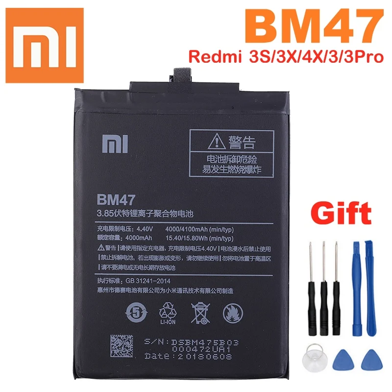 Оригинальный аккумулятор Xiao mi 100% BM47 4100 мАч для Xiaomi Redmi 3S 3X 4X 3 / 3pro сменные батареи телефона|Аккумуляторы