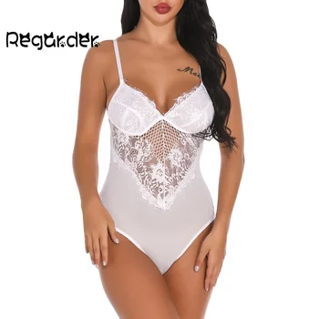 

Sexy One Piece Women Mesh Lace V-Neck Teddy Lingerie Sleepwear Women Jumpsuit Nightdress Underwear Ladies Night Gown#p3