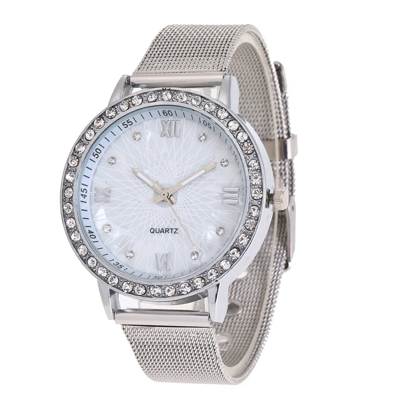 

Fashion Women Unique Geneva Mesh Belt Rhinestone Diamond Silver Watches Gold Watch Gift for Women minimalist watch