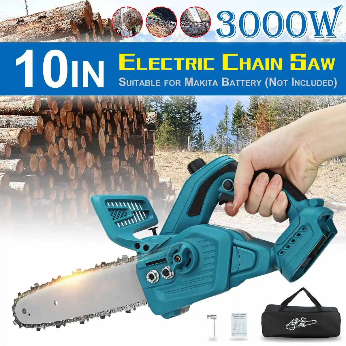 Brushless Cordless Chainsaw 10 inch Electric Chain Saw 3000W Garden