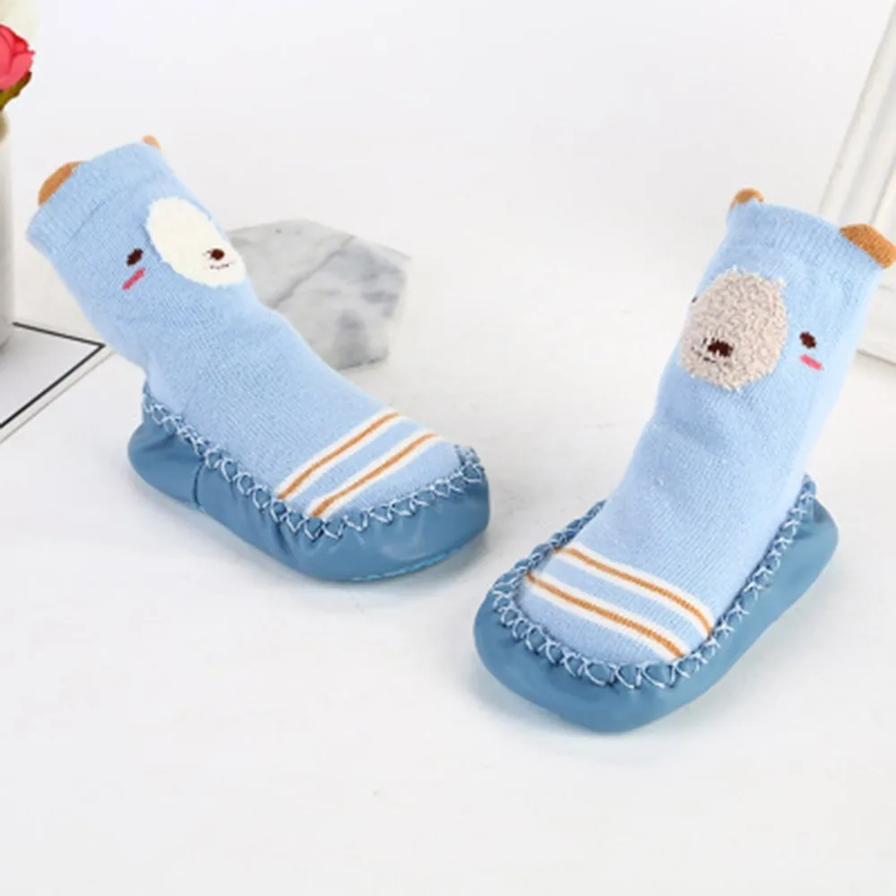 Детские толстые теплые нескользящие носки с рисунками животных для маленьких мальчиков и девочек повседневные Нескользящие домашние носки, тапочки@ 45