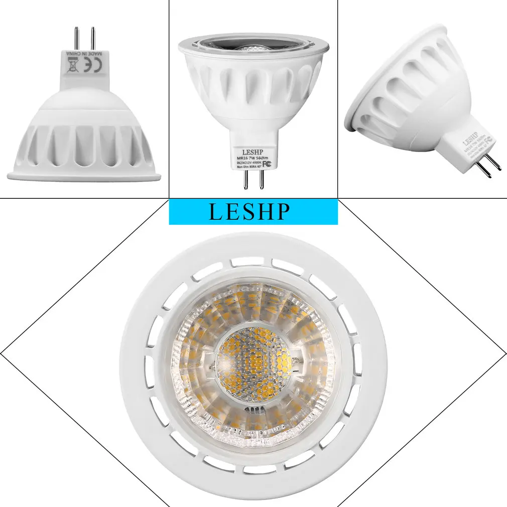 LESHP белый MR16 AC/DC12V 7W Светодиодный точечный светильник 4000K 560LM без затемнения 40 градусов угол луча компактный размер светильник вес