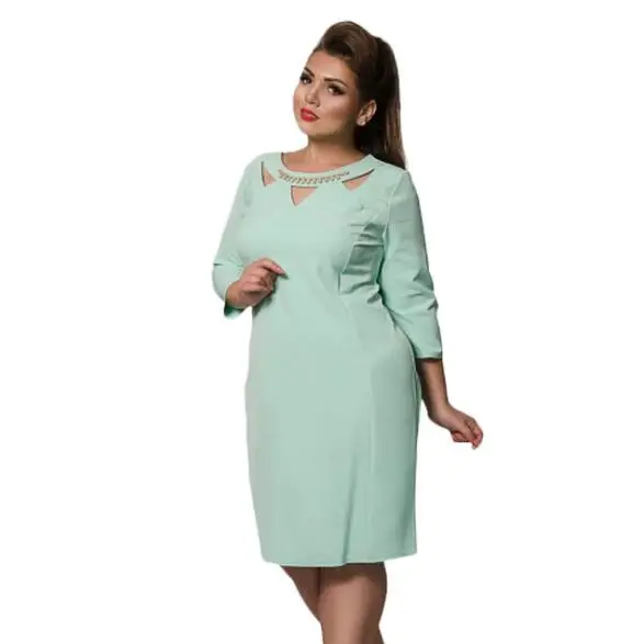 Женская одежда для работы осень плюс размер OL Jurk Midi Vestidos выдалбливают бисером женское шикарное офисное платье 6XL 5XL AF651