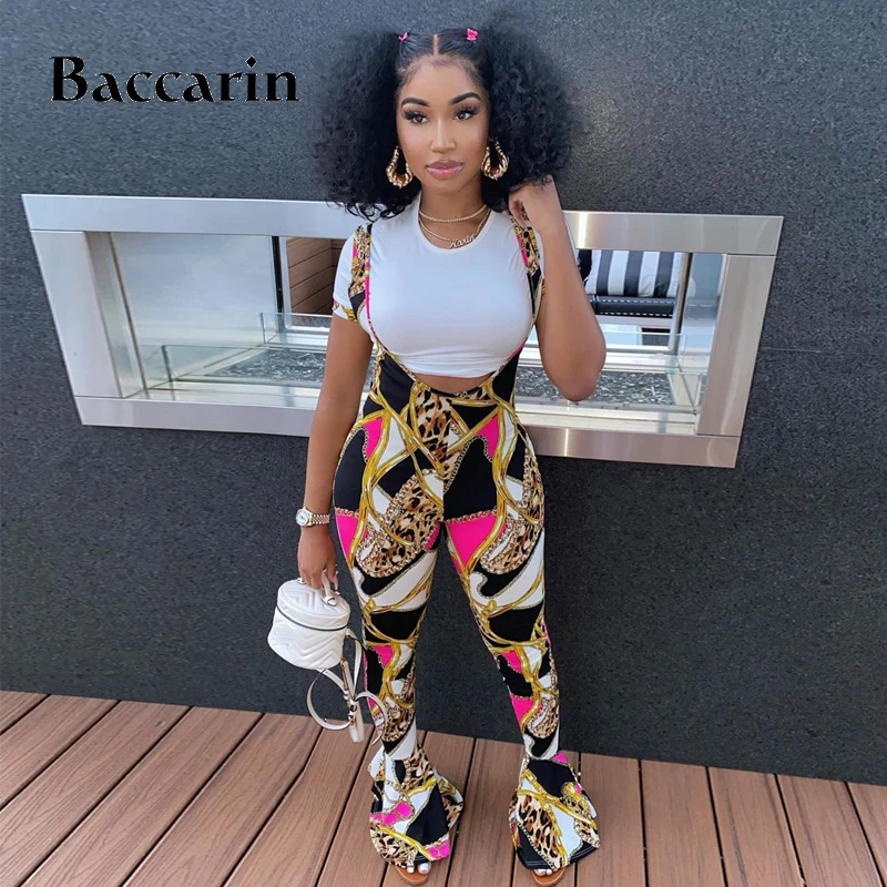 

Baccarin Chain Leopard Print Women Flare Jumpsuit Bodycon Sexy Strap Overalls Streetwear 2020 Autumn Winter Clothes Rompers Club