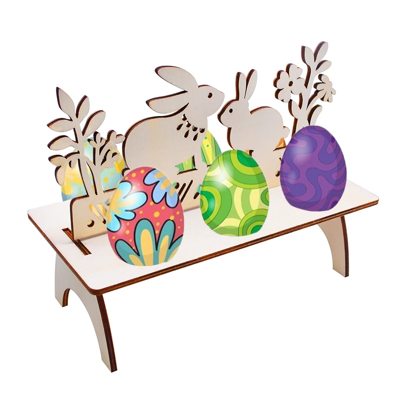 

1Pc Wooden Easter Egg Shelves Stand Happy Easter Rabbit Chick Shape Home Ornament DIY Colored Eggs Holder Shelf Party Supplies