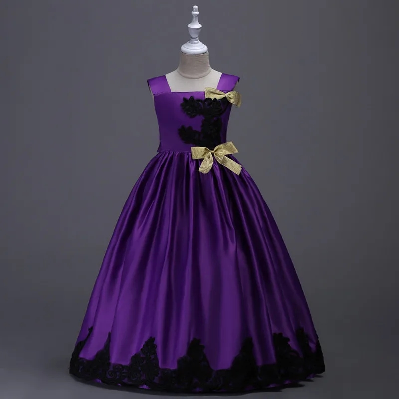 Элегантное летнее платье принцессы для подружки невесты; vestidos; атласные детские платья для девочек; детское платье для свадебной вечеринки; платье для девочек; От 3 до 8 лет - Цвет: purple