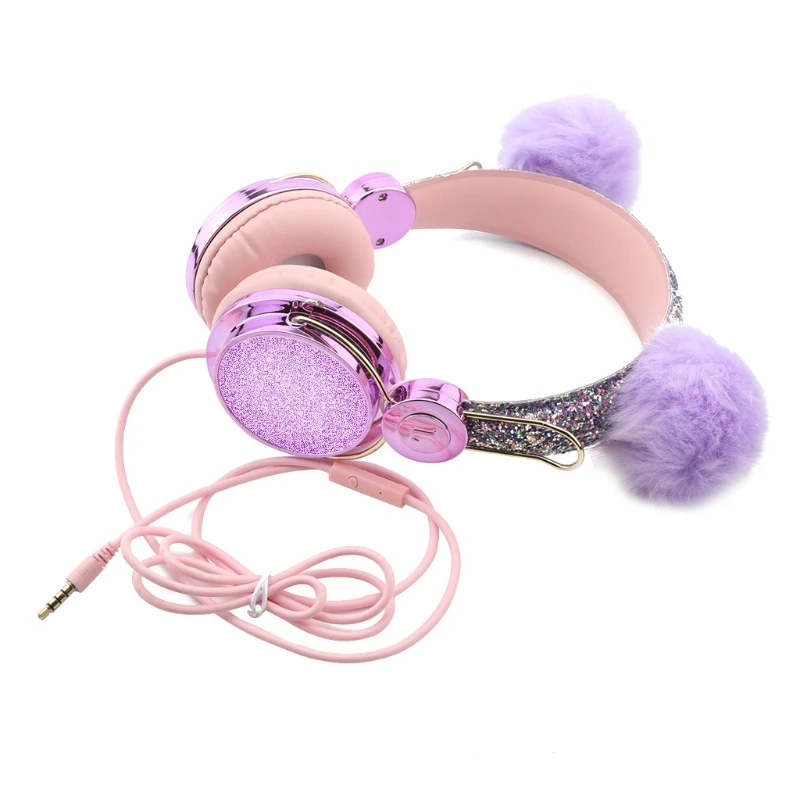 Kids Plush Cat Ears USB 3 5mm Wired Stereo Headset Mobile Computer Universal Hea AXYF