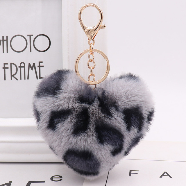 Rabbit Fur Pom-pom Keychain Leopard-print Pom-pom Keychain Lady Mobile Phone Bag Key Ring Love Pendant Decoration