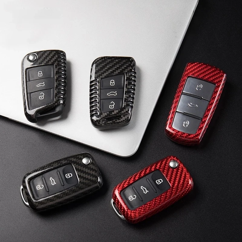 Silicon Carbon Fiber ABS Matte Car Key Cover Case For Volkswagen VW