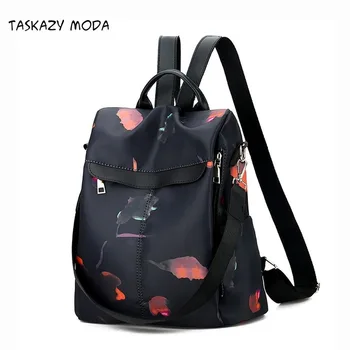 

Casual Women's Backpack Large Capacity Oxford Cloth With Flowers Female Classic Anti-theft Knapsack Black Waterproof