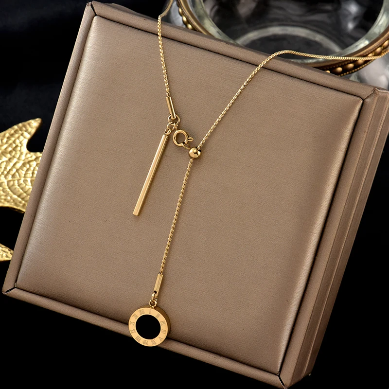 stainless steel double sided with adjustable Roman numeral collarbone chain web celebrity original design fritillary necklace | Украшения и
