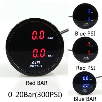 

52mm Dual display dual air pressure gauge PSI Bar air suspension RED&Blue LED With 2pieces 1/8NPT Electrical Sensors
