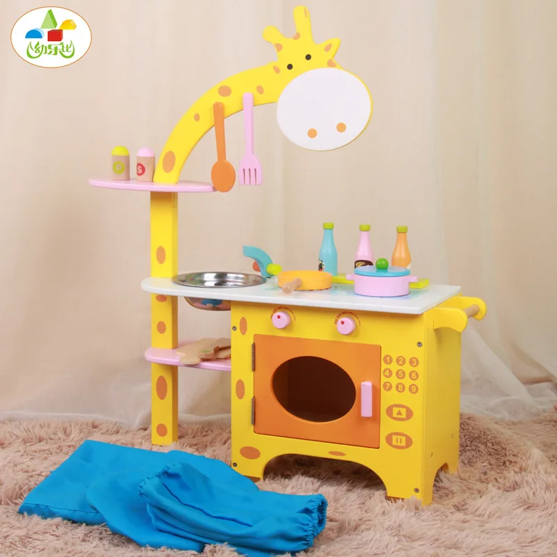 

Toy Early Childhood Educational Wooden Giraffe Kitchen Children Play House Slicer Cooking Gas Stove Set