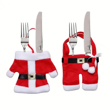 

2021Christmas Fork Holder Xmas New Year Pocket Fork Knife Cutlery Bags Santa Claus Clothes for Home Party Table Dinner Decoratio