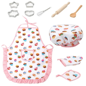 

Kids Cooking And Baking Set - 11Pcs Kitchen Costume Role Play Kits Apron Hat Funny Toy For Children White