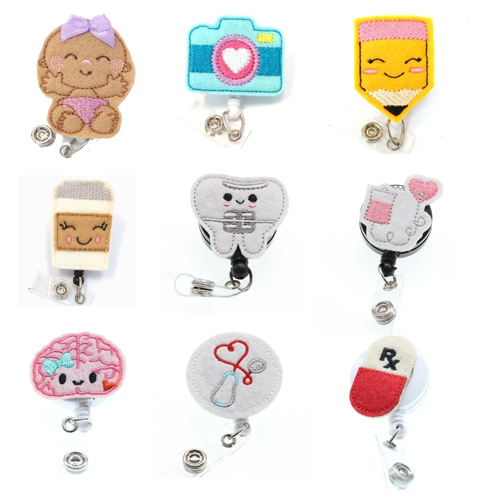 

10pcs/lot retractable ID badge card reel felt /medical badge holder Name card