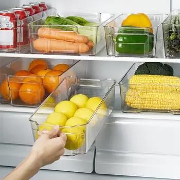 

Kitchen Fridge Stackable Storage Box Clear Handles Food Container Organizer Tray