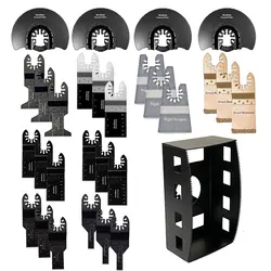 28 pçs multitool oscilante lâmina de serra + 1 pcs unction caixa buraco quadrado viu para metal/madeira liberação rápida lâminas serra conjunto crv lâminas