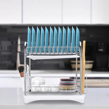 

Stainless Steel Kitchen Dish Rack Two-Layer Dish Rack Cookware Holder Draining Rack Shelf Kitchen Organizer Shelf Storage Holder