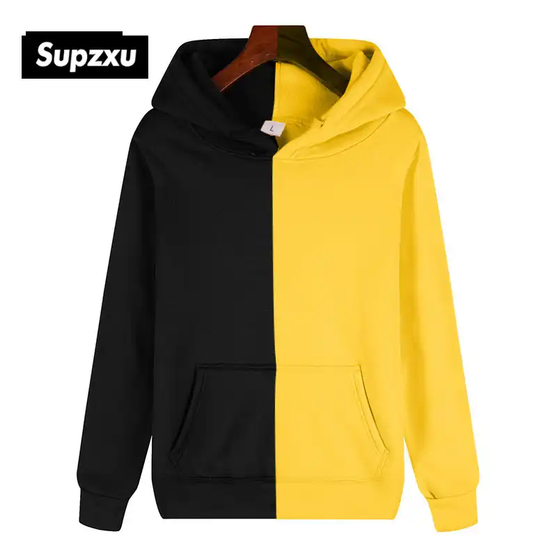 Half black half yellow hoodie Clearance