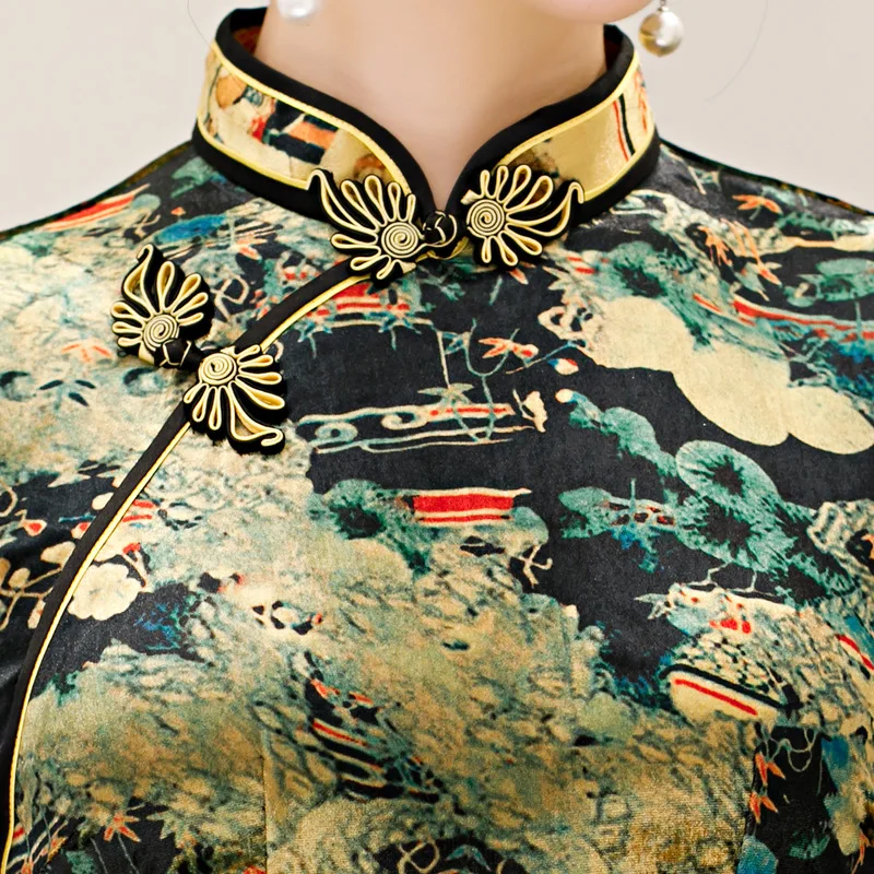 Новинка, традиционное китайское платье Cheongsam Mori Girl, бархатное платье Qipao, женское тонкое платье в восточном стиле, элегантные вечерние платья
