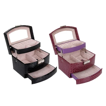 

LASPEAL Automatic Three-layer Leather Jewelry Box Storage Box For Women Earring Ring Cosmetic Organizer Casket For Decorations