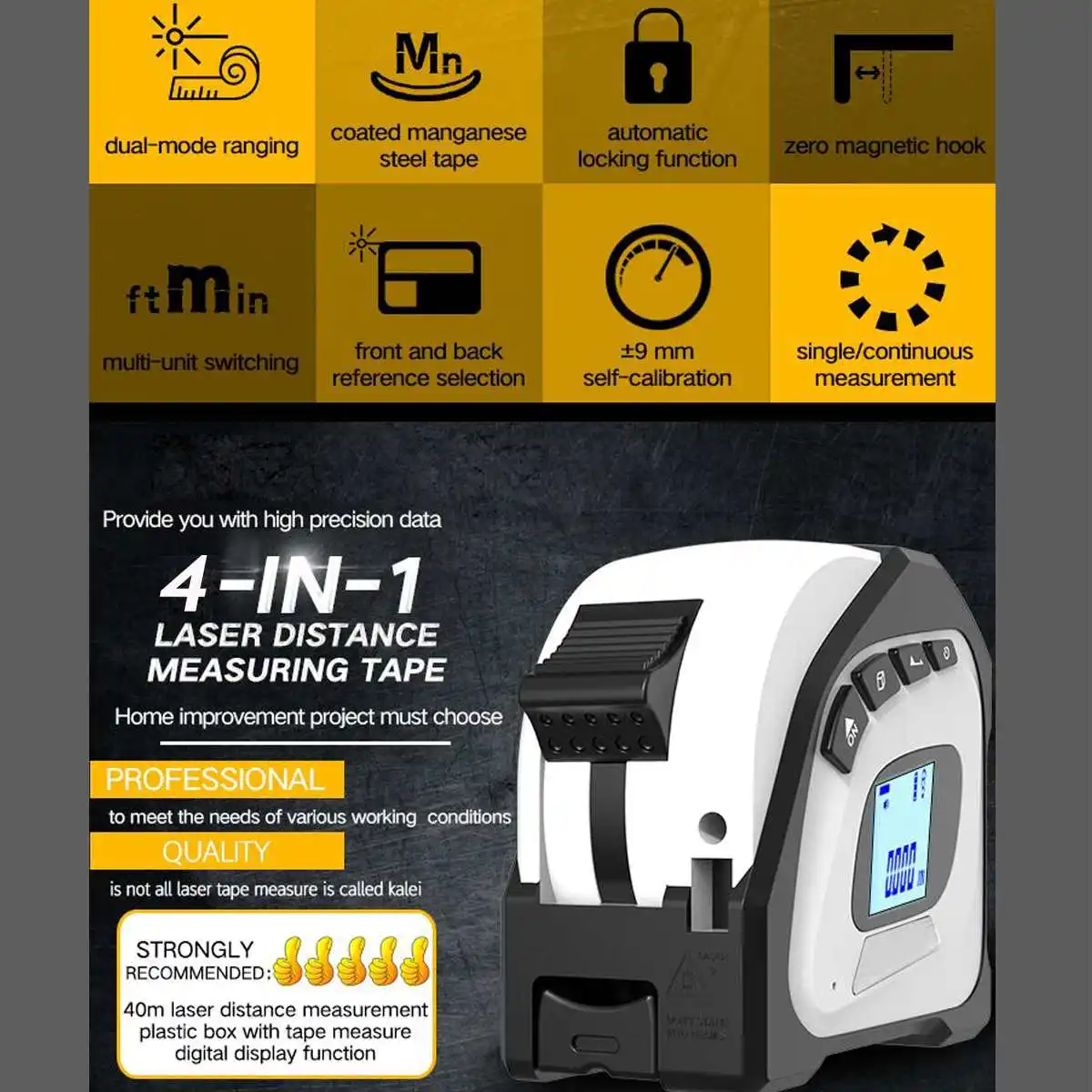 40M 4 in 1 Laser Rangefinder Digital 5M Tape Measure Distance Meter Portable Range Finder Infrared Construction Gauging Tool