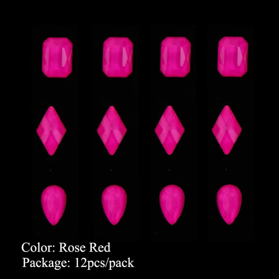 12 шт., флуоресцентные Стразы для дизайна ногтей, смешанный дизайн, светящийся декоративный камень для ногтей, светящаяся плоская задняя часть, бриллиантовое украшение для дизайна ногтей, неоновая лампа TR1045 - Цвет: Rose Red