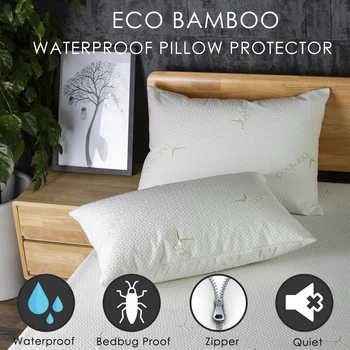 

LFH 50X70CM Bamboo Fiber Waterproof Pillow Cover Dust Mite Bed Bug Proof Zippered Pillow Protector For Pillow Cushion Sham Case