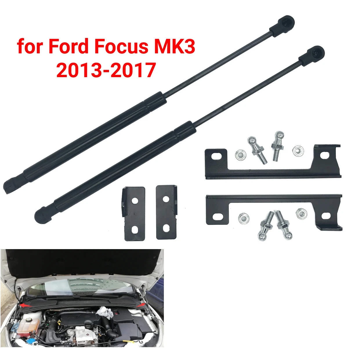 2Pcs Car Front Engine Bonnet Hood Gas Strut Shock Damper Lift Support Bars For Ford Focus MK3 MK 3 2013 2014 2015 gas spring gas strut fitting tailgate damper