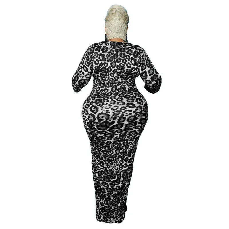 Leopard Dress Plus Size Women Clothing Bodycon Stretch New Elegant Maxi Dress Fall Winter Clothes 2021 Wholesale Dropshipping