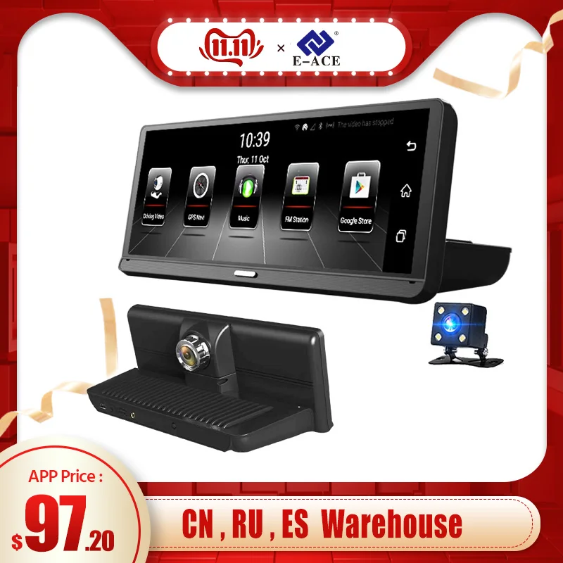 E-ACE Автомобильный Dvr 4 г Android тире Камара 8,0 дюймов видео регистраторы gps навигации Dashcam ADAS Авто регистратор с заднего вида камера