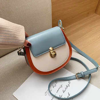 

Contrast Color PU Leather Crossbody Bag Women 2020 Travel Handbag Fashion Small Shoulder Bag Female Simple Massenger Bag