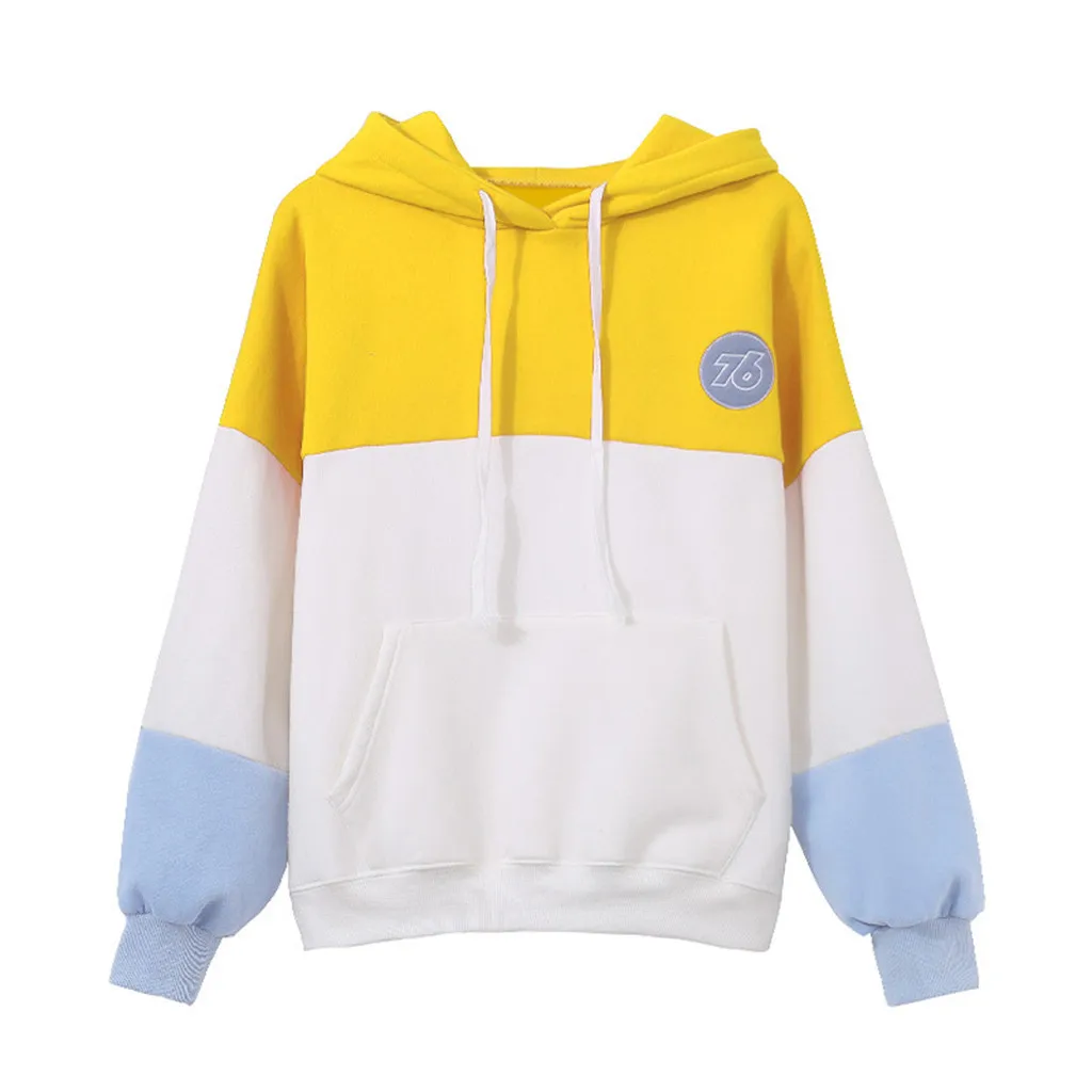 Yellow Astroworld толстовка женская модная повседневная Pacthwork с длинным рукавом Толстовка с капюшоном Топы Блузка модные красочные кофты с капюшоном - Цвет: Yellow