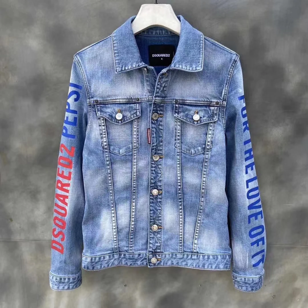 超特価 アウトレット 21新イタリアファッション流行ブランドdsquared2洗浄ブルー最高の印刷共同ブランドスリムカジュアルデニムジャケット1909 店舗 配送 Www Carnavalkids Com