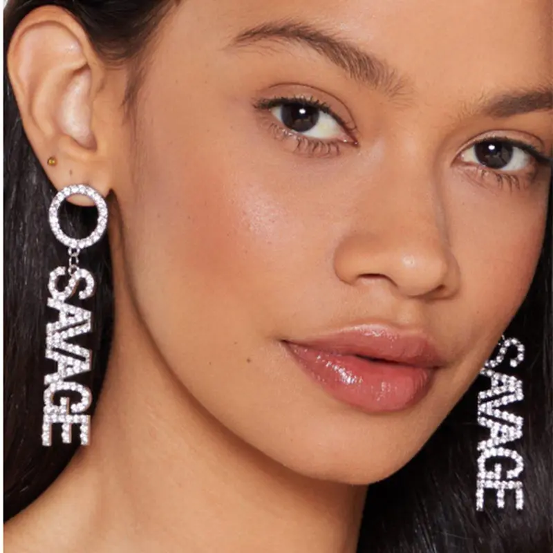 

Exclusive Zirconia Shiny Rhinestone BOSS SAVAGE Letter Dangle Earrings for Women Crystal Long Drop Earrings Jewelry Accessories