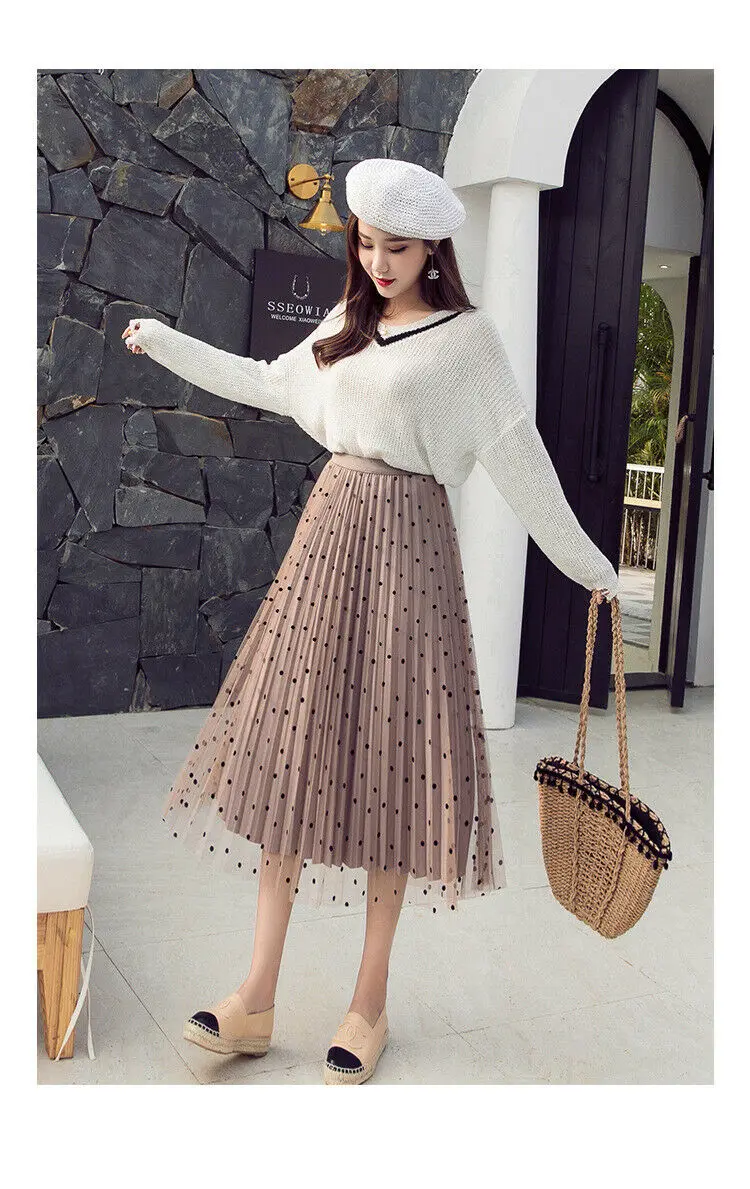 Модные женские Boho в горошек с принтом длинные макси с высокой талией Миди юбки Летняя плиссированная пляжная двухсторонняя юбка