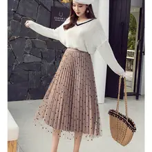 Модные женские Boho в горошек с принтом длинные макси с высокой талией Миди юбки Летняя плиссированная пляжная двухсторонняя юбка