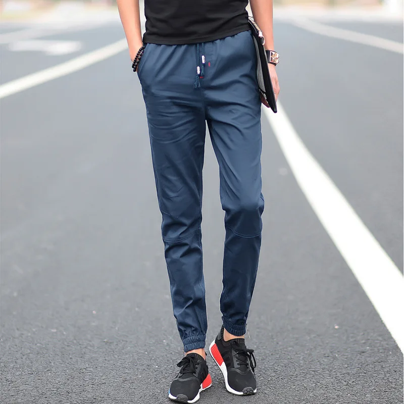 

Now Spring And Autumn Men Medium Waist Pure Cotton Casual Pants Young MEN'S Hong Kong Style Origional Skinny Pants Capri Pants M