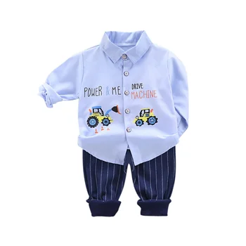 

Autumn Baby Boys Casual Long Sleeve Cartoon Car Print Shirt Blouse Tops+Stripe Pants Trouser Set