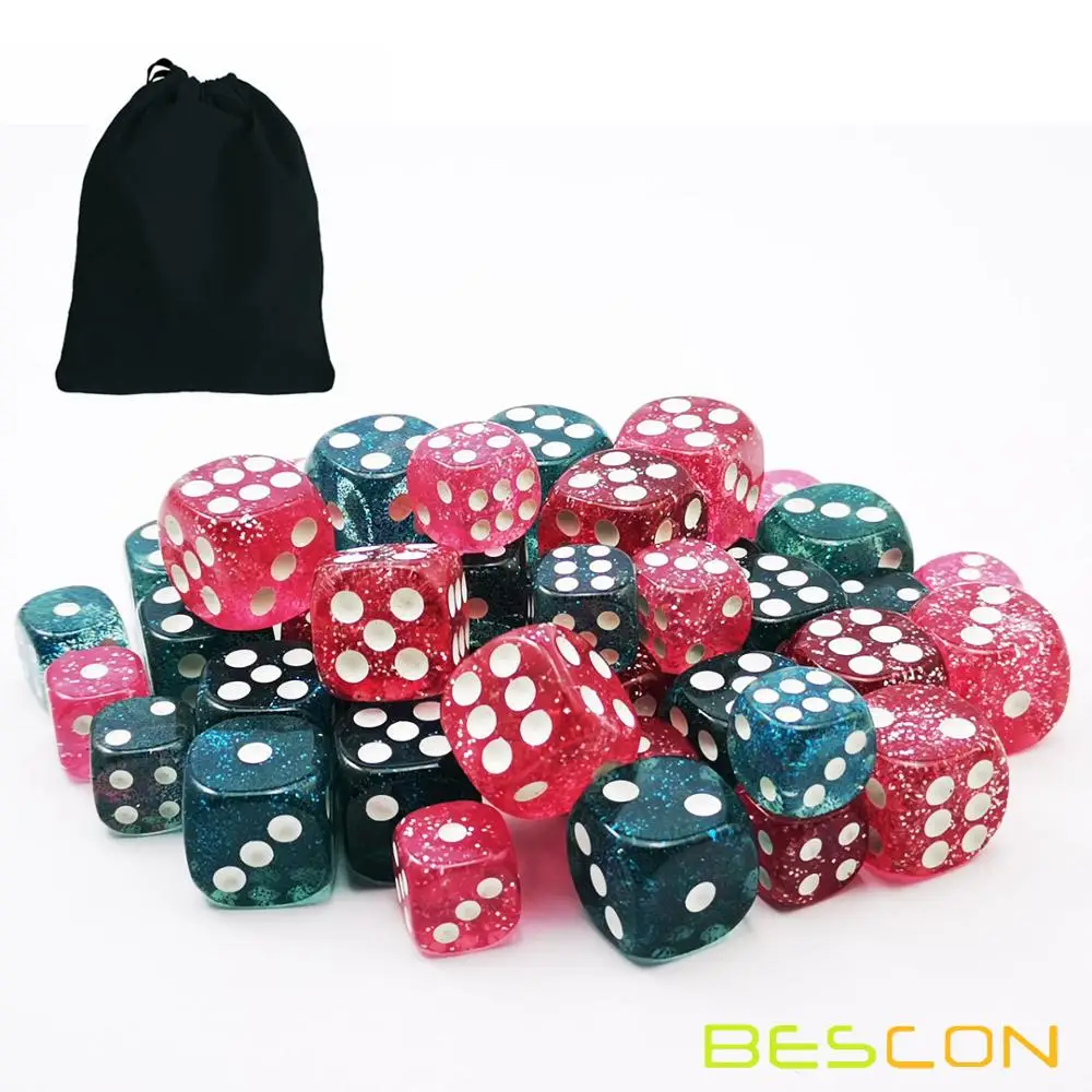 Bescon Ethereal блестящие кости D6 16 мм и 12 мм 48 шт. набор, игра игральные кости блеск Роза и бирюзовый в 12 мм и 16 мм каждый 12 шт