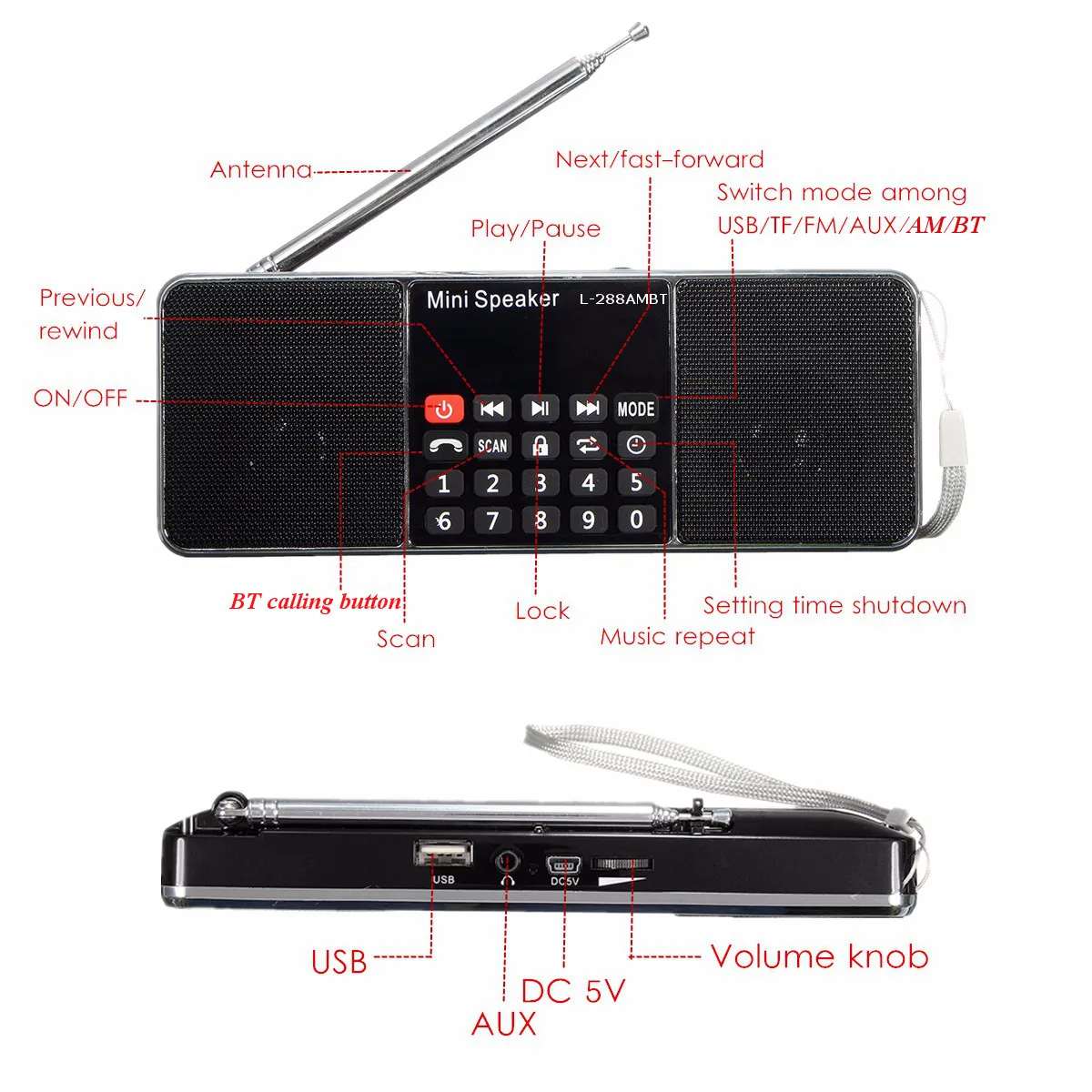 Портативный bluetooth FM/AM радио двойной динамик бас Голос ЖК цифровой дисплей стерео динамик беспроводной MP3 музыкальный плеер Micro SD