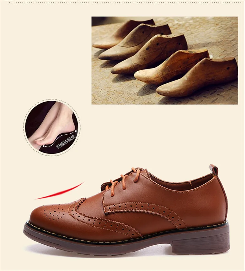 Spring Autumn Lace-Up Soft Leather Women Shoes Oxford Vintage Carved Flat Oxford Shoes For Women Big Size 41 Female Brogue Shoes (14)