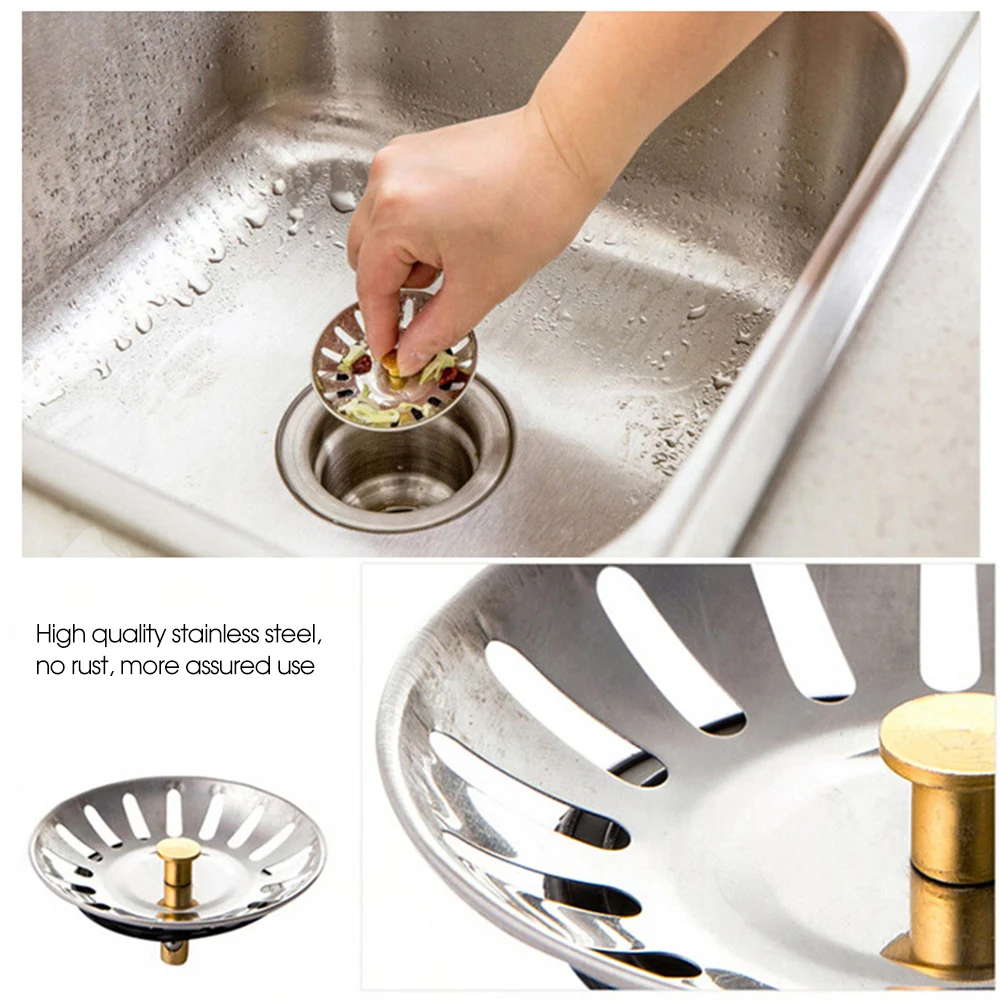 

Kitchen Sink Strainer Plug Drain Filter Basket Drainer For Home Stainless Steel thickened more durable 2pcs