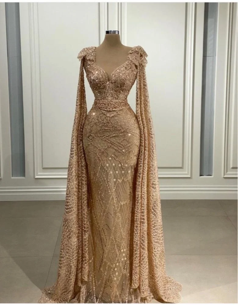 

Long Cape Sleeve Evening Gowns 2021 Elegant Mermaid Square Neck Celebrity Dresses For Party Arabic Moroccan вечернее платье