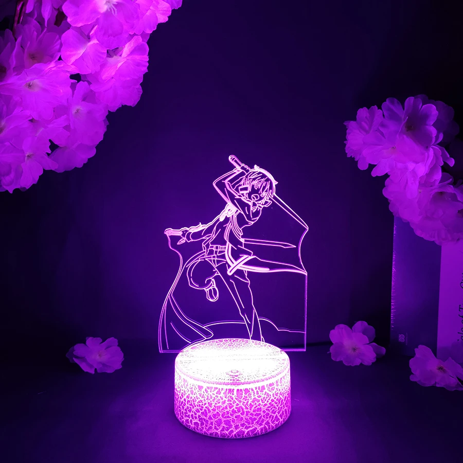 

LED Light Anime Avatar Sword Art Online Kirito Badass Acrylic Night Lamp RGB Flashing Cool Gift 3D Cartoon Children Room Decor